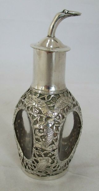 Good Chinese Wai Kee Sterling Silver Oil Bottle,  C1920