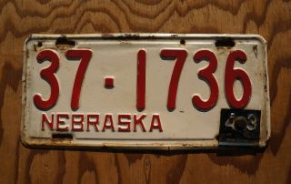 1942 1943 Nebraska License Plate With 43 Tab