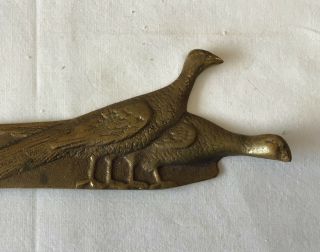 Vtg Figural Brass Letter Opener With A Pr Of Pheasant Or Geese On The Handle