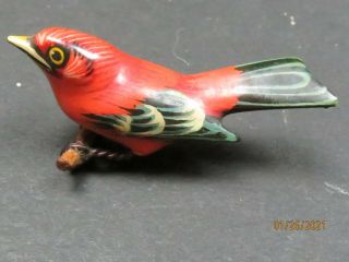 Vintage Takahashi Scarlet Tanager Bird Hand Carved Painted Wood Brooch Pin 2