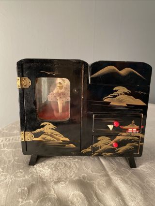 Vintage Lacquer Musical Jewelry Box With A Dancing Ballerina Made In Japan