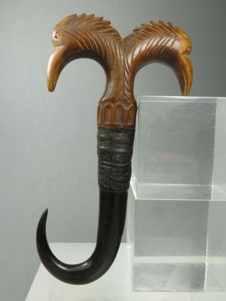 Antique Black Forest Chamois Horn Carved Boot Hook Pull Double Headed Eagle