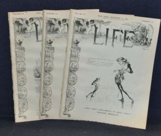 3 Vtg.  1884 Complete Issues Of Life Magazines - James Blaine
