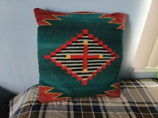 Vtg Zapotec Southwestern Native American Wool Rug Pillow 19 " X 19 " X 4 "
