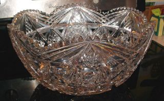 Massive Antique 14 " American Brilliant Deep Cut Glass Punch Bowl N/r