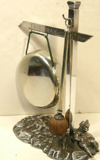 Antique English Victorian Novelty Silverplate Signpost Dinner Gong Stand C1880s