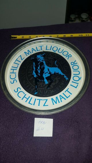 Vintage Schlitz Malt Liquor Metal Beer Tray Blue Bull (tray 4)