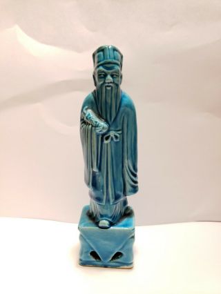 Antique Chinese Export Porcelain Turquoise Blue Glaze Immortal Figure Cao Guojiu