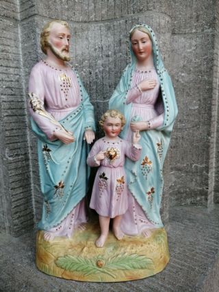 Antique France Porcelain Religious Holy Family Joseph Jesus Mary Statue Figure -