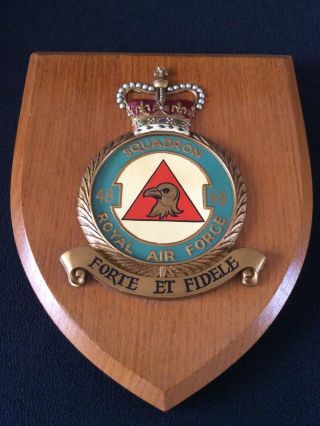 Vintage Rare Raf Royal Air Force 48 Squadron Mess Shield / Plaque Hand Pa