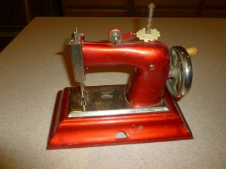 Vintage Hand Crank Childrens Toy Sewing Machine Casige Germany Red