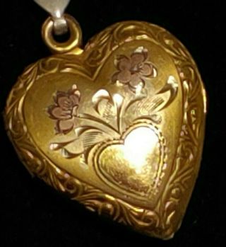 Vintage 1/20 12 Kt Gold - Filled Floral Heart Pendant 21 X 20 Mm