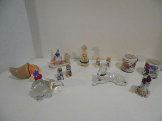 Junk Drawer Of Vintage Figurines,  Demitasse Cups,  Glass Bear,  Salt And Pepper