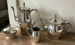 Gorham Silverplate 4 Piece Tea & Coffee Set Midcentury Modern Georg Jensen Style