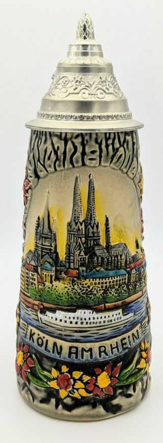 Vintage King Germany Köln Stoneware Beer Stein Bierkrug Basf 10.  5 Inches 1/2 L