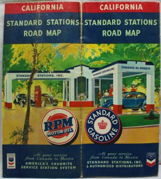 Standard Stations Highway Road Map Of California 1938 Vintage Travel