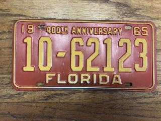 Florida 1965 License Plate 400th Anniversary 10 - 62123