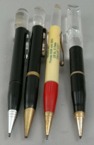 4 Vintage 1940 ' s - 50 ' s 1.  1mm Lead Mechanical Pencils w/Magnifier Top - USA 2