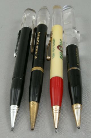 4 Vintage 1940 ' s - 50 ' s 1.  1mm Lead Mechanical Pencils w/Magnifier Top - USA 3