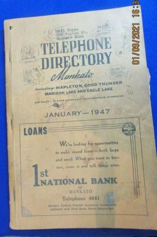 Vintage 1947 Phone Book Telephone Directory Mankato Kato Beer Advertising