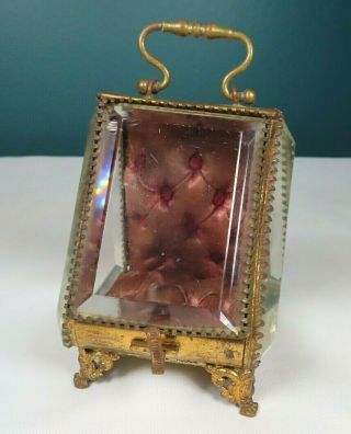 Antique 1800s - French Ormolu Brass Jewelry / Trinket Box With Beveled Glass 5