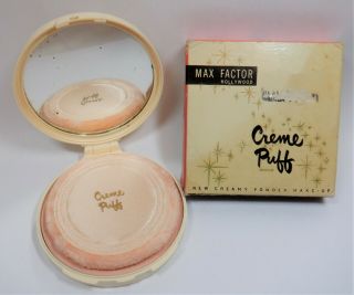 Vtg Max Factor Creme Puff Powder Make - Up Compact W/ Mirror Box