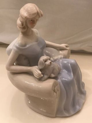 Vintage Porcelain Woman With Dog Sitting On The Chair 6,  5”tall