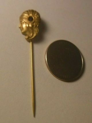 Antique Art Nouveau WOMAN Mucha Gold Filled Fixed Stick Pin Stone in Hair 3