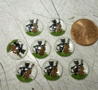 8 Vintage Glass Cat And The Fiddle Cabochons For Jewelry Earings Crafts