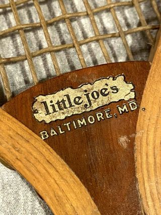 Little Joe’s Baltimore,  Md “gem” Antique Tennis Racquet With Natural Gut Strings