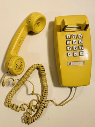 Vintage 80s AT&T Corded Wall Phone Yellow Push Button Touchtone Strangers things 3