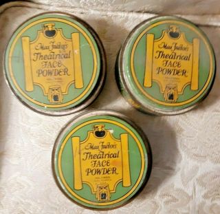 Max Factor Theatrical Face Powder Hollywood California 3 Vintage Cans
