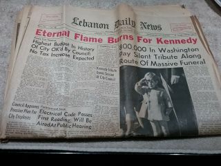 Vintage November 26,  1963 Lebanon Pa Daily Newspaper " Eternal Flame Burns.  "