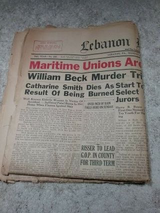 Vintage June 3,  1946 Lebanon Pa Daily Newspaper " Maritime Unions Are Seeking.  "