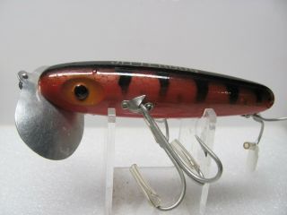 Fred Arbogast Musky Wood Jitterbug In Flo Red Black Back & Ribs