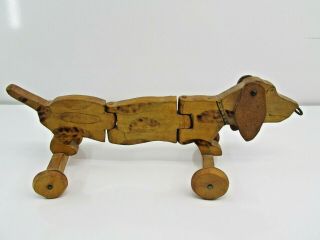 Vintage Wooden Dachshund Dog Pull Toy Weiner Dog Folk Art Toys Nr