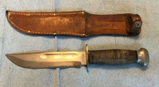 Antique Wwii Us Trench Fighting Knife Rh - 36 Pal Knife With Leather Sheath Ww2
