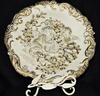 Antique Meissen Porcelain Plaque Rococo White Gold Gilded High Relief Cherubs
