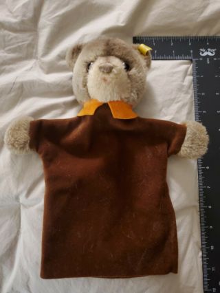 Vintage Steiff 11 " Bear Hand Puppet W/ Button And Tag