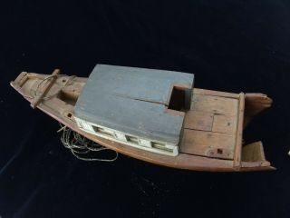 Antique Circa 1900 Folk Art Wooden Boat 3