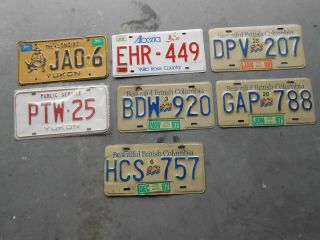 A Selection Of 7 All Different Canadian License Plates.  02 Canlp