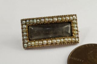 Antique Georgian English 9k Gold Seed Pearl Mourning Pin C1820