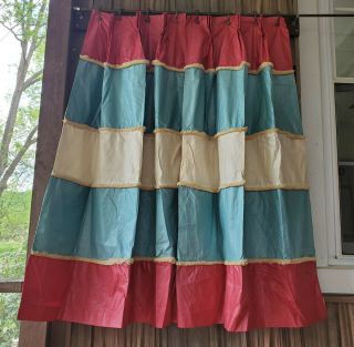 3pr Vtg Chintz Pleated Cafe Curtains Drapes 6 Panels Custom Pink Blue Stripe 46 "