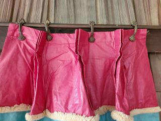 3pr Vtg Chintz Pleated Cafe Curtains Drapes 6 panels custom Pink Blue Stripe 46 