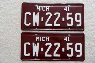 Michigan (pair) 1941 Passenger License Plates – Look
