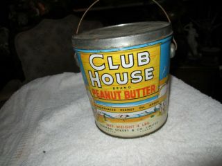 Vintage /antique Club House Peanut Butter Tin Can - 4 Pounds,