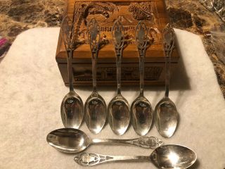Pierced Handle 1940’s Set Of 7 By Manchester Silver Co Sterling Silver Spoons