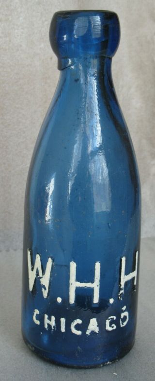 Antique Bottle Soda Whh Chicago Cobalt Pontiled Ip Il