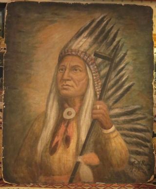 Antique 1901 Painting Of Indian Chief Washakie Eastern Shoshone - Signed