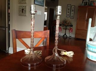 Pink Depression Glass Candlestick Table Lamps - Pair